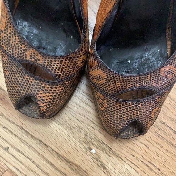 PRADA SNAKESKIN LEATHER PLATFORM SLINGBACK SANDALS SIZE 37 1/2 - Picture 7 of 8